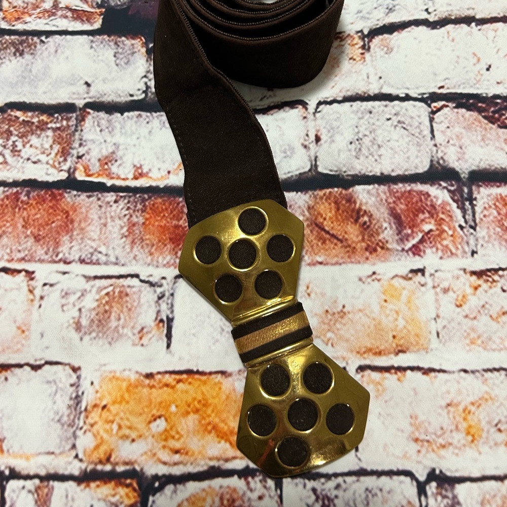 Vintage Criterion Belt in Chocolate Brown Suede Belt with Brass Bow Closure